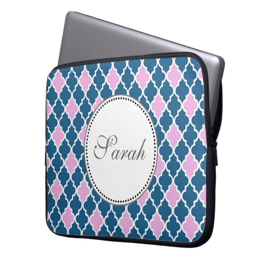 Rosa und marineblau laptopschutzhülle (Vorderseite Links)
