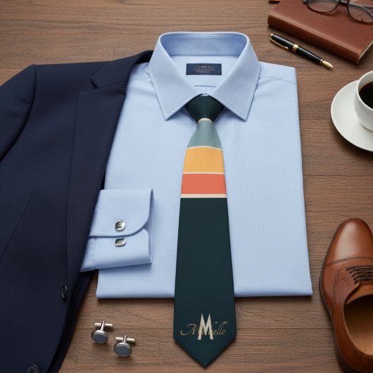 rosa und marineblau Streifen-Muster monogramiert Krawatte