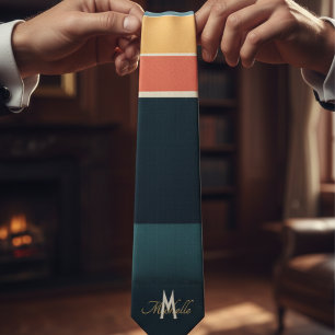 rosa und marineblau Streifen-Muster monogramiert Krawatte