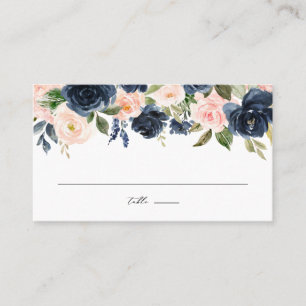 Rosa und Marineblaue Aquarell-Blumengirlande Hochz Platzkarte