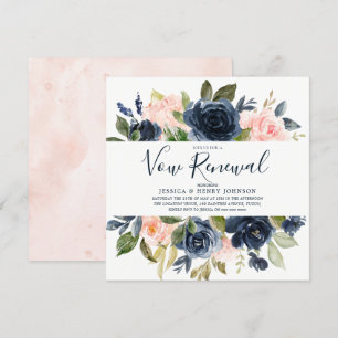 Rosa und marineblaue Aquarellblumen - Erneuerung d Einladung