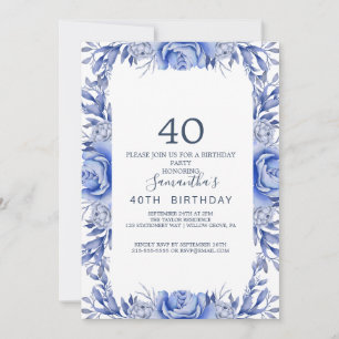 Rosa und marineblaue Blumen Blaues Kranz 40. Gebur Einladung