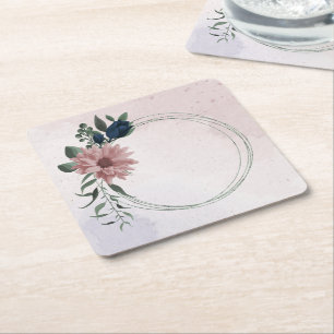 rosa und marineblaue Blumen botanisch Rechteckiger Pappuntersetzer