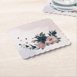 rosa und marineblaue Blumen botanisch Untersetzer