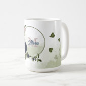 Rosa und marineblaue Blumen Grünpflanzen Monogramm Kaffeetasse (VorderseiteRechts)