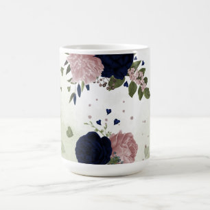 Rosa und marineblaue Blumen Kaffeetasse