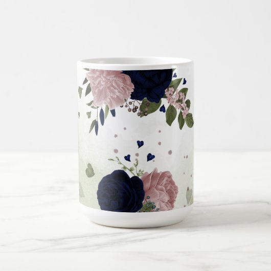 Rosa und marineblaue Blumen Kaffeetasse (Mittel)