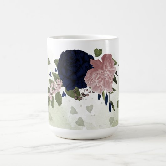 Rosa und marineblaue Blumen Kaffeetasse (Mittel)