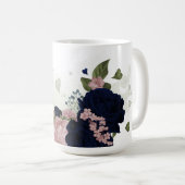 Rosa und marineblaue Blumen Kaffeetasse (VorderseiteRechts)
