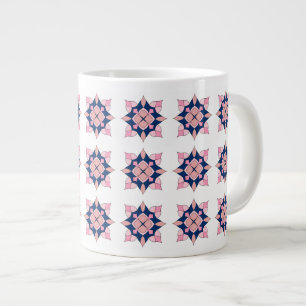 Rosa und marineblaue geometrische Blumenfliesen Jumbo-Tasse