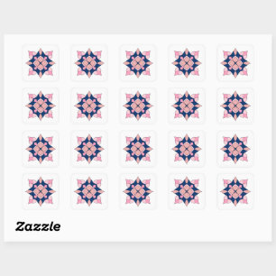 Rosa und marineblaue geometrische Blumenfliesen Quadratischer Aufkleber