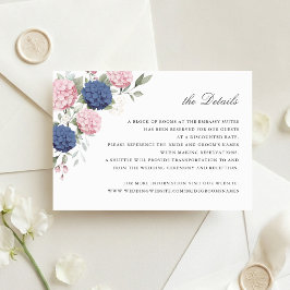 Rosa und marineblaue Hortensien-Hochzeitsdetails Einladung