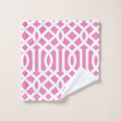 Rosa und marineblaue Trellis-Monogramm Badhandtuch Set (Waschlappen)