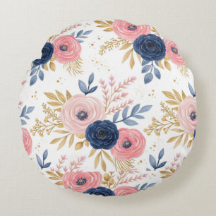 Rosa und marineblaues florales Geschenkpapier Rundes Kissen