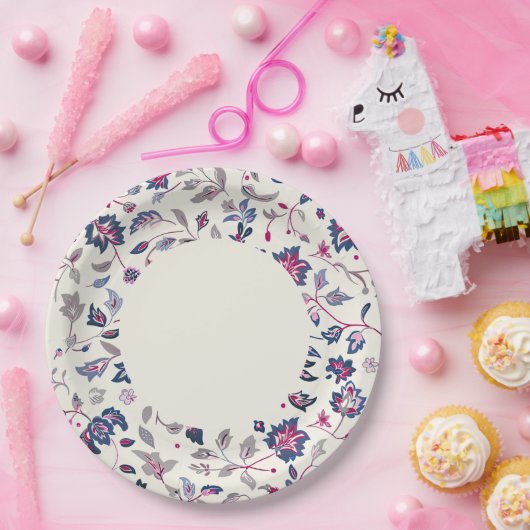 Rosa und Marinefisch Paisley Border Pappteller (Party)