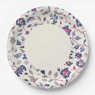 Rosa und Marinefisch Paisley Border Pappteller