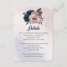 Rosa- und Marinehochzeit Blume Begleitkarte