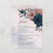 Rosa- und Marinehochzeit Blume Begleitkarte (Vorne/Hinten)