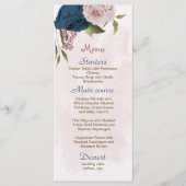 Rosa- und Marinehochzeit Blume Menükarte (Vorderseite)