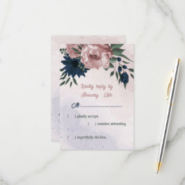 Rosa- und Marinehochzeit Blume RSVP Karte