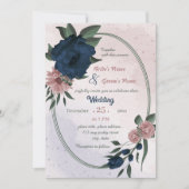 Rosa- und Marinehochzeit botanische geometrische B Einladung (Vorderseite)