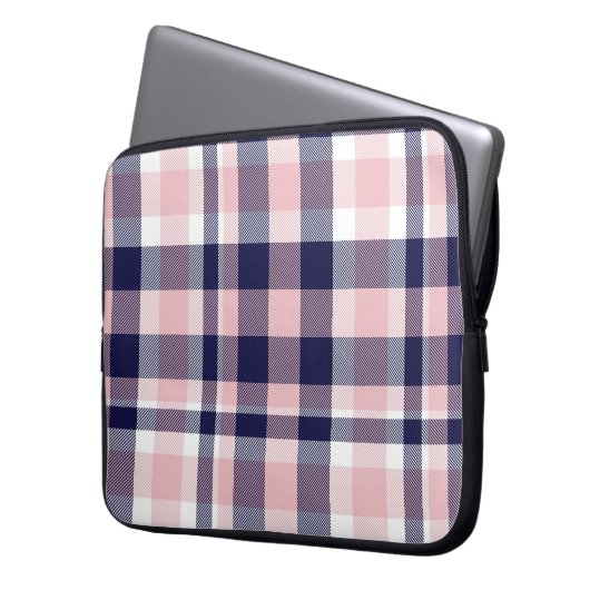 Rosa und Marineinfanterie Kariert, kariert, nahtlo Laptopschutzhülle (Vorderseite Links)