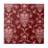 Rosa und Maroon Damask Keramik Tile Fliese (Vorderseite)