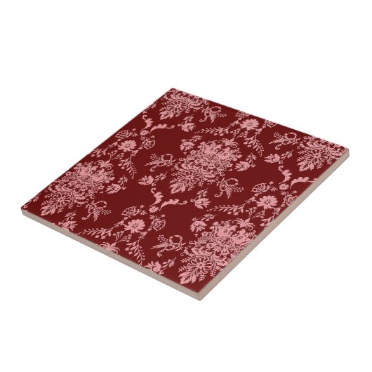 Rosa und Maroon Damask Keramik Tile Fliese (Seite)