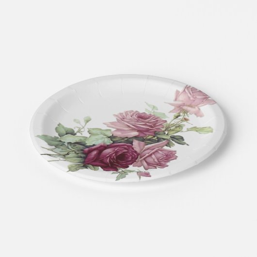 Rosa- und Maroon-Papierplatte Pappteller (Schrägansicht)