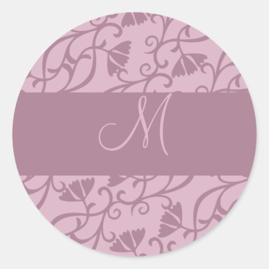 Rosa und Mauve Monogram Runder Aufkleber (Vorderseite)