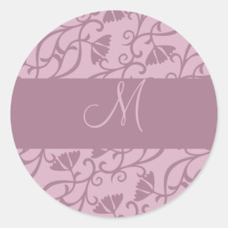 Rosa und Mauve Monogram Runder Aufkleber