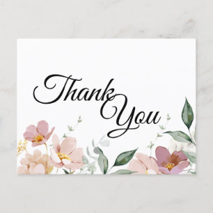 Rosa und Mauve Vintage-Blumen-Hochzeits-Dankeschön Postkarte