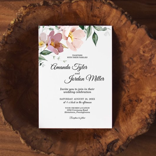 Rosa und Mauve Vintage Blumenhochzeit Einladung