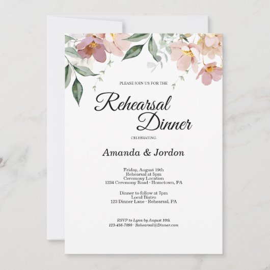 Rosa und Mauve Vintage Probe Einladung (Vorderseite)