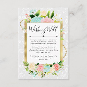 Rosa und Mint Blumen Gold Hochzeit Wunschbrunnen Begleitkarte