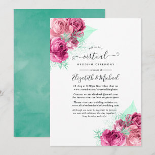 Rosa und Mint Blumen Online-Hochzeit Einladung