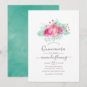 Rosa und Mint Blumen Quinceañera Einladung