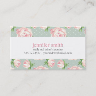 Rosa und Mint Vintage-Rosen-Muster Telefonnummerkarte
