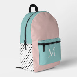 Rosa und Mintgrün Mädchen Monogramm Anfangsbuchsta Bedruckter Rucksack