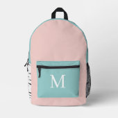 Rosa und Mintgrün Mädchen Monogramm Anfangsbuchsta Bedruckter Rucksack (Vorderseite)