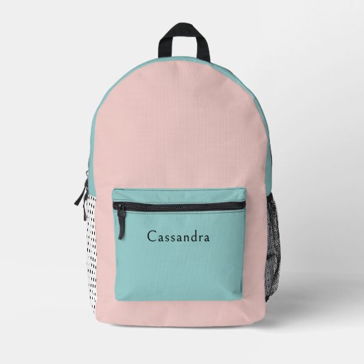 Rosa und mintgrüner personalisierter Name Bedruckter Rucksack (Vorderseite)