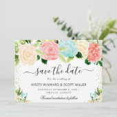 Rosa und Minz-Sommerblumen-Hochzeit Save The Date (Stehend Vorderseite)