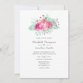 Rosa- und Minzblumenhochzeit Einladung (Vorderseite)