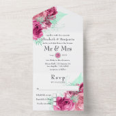 Rosa- und Minzblumenhochzeit in einer Einladung (Innen Boden)