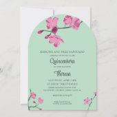 Rosa und Minze Grüne Kirsche Blossom Quinceanera Einladung (Vorderseite)