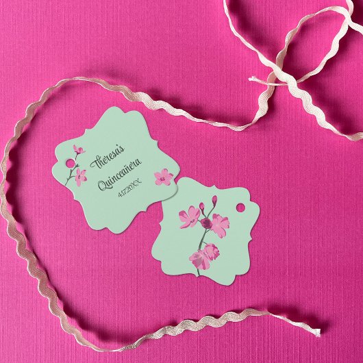 Rosa und Minze Grüne Kirsche Blossom Quinceanera Geschenkanhänger