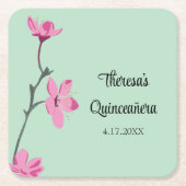 Rosa und Minze Grüne Kirsche Blossom Quinceanera Rechteckiger Pappuntersetzer (Vorderseite)