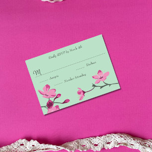 Rosa und Minze Grüne Kirsche Blossom Quinceanera RSVP Karte
