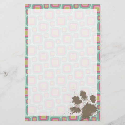 Rosa und Minze Retro; Funny Pawprint Briefpapier (Vorderseite)