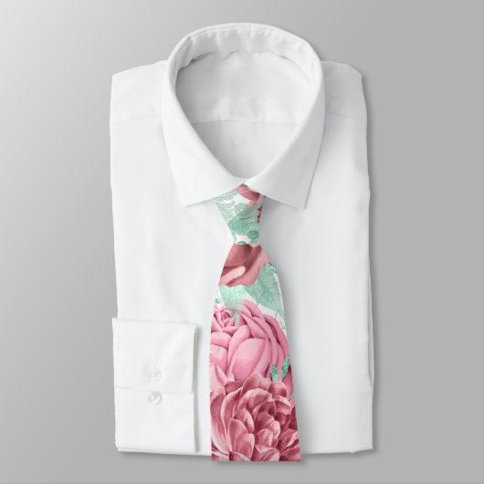 Rosa und Minze Wasserfarbe Florals Hochzeit Krawatte (Gebunden)